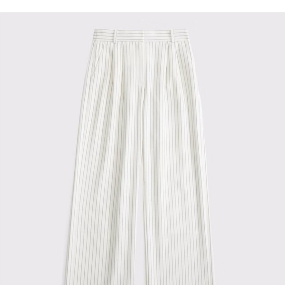 A&F Sloane Tailored Wide Leg Curve Love Pant-Cream Striped-Size 10R